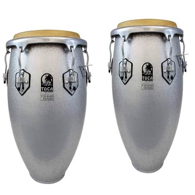 Toca Custom Deluxe Solid Fiberglass Tumba & Conga Drums Set - Silver Sparkle image 1