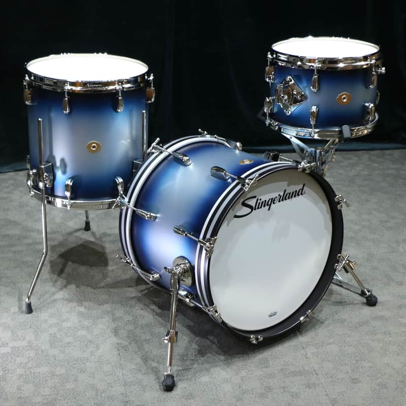 Slingerland Radio King 8x12 14x14 14x18 Blue and Silver Drum Kit image 1