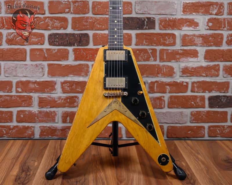 Gibson Custom 1958 Korina Flying V Reissue Black Guard VOS Natural 2022 w/OHSC (Danocaster Aged)
