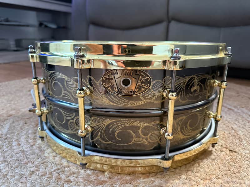 Ludwig 100th Anniversary Black Beauty John Aldridge Engraved 2009 - Black nickel plated with gold plated hardware image 1