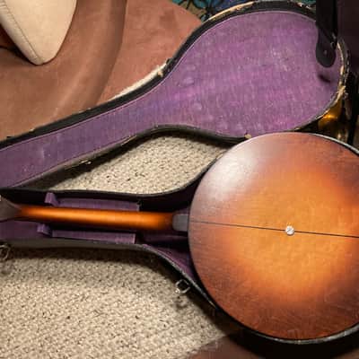 May Bell Vintage Tenor Banjo 1930's Nat brn with orig Chipboard case image 2