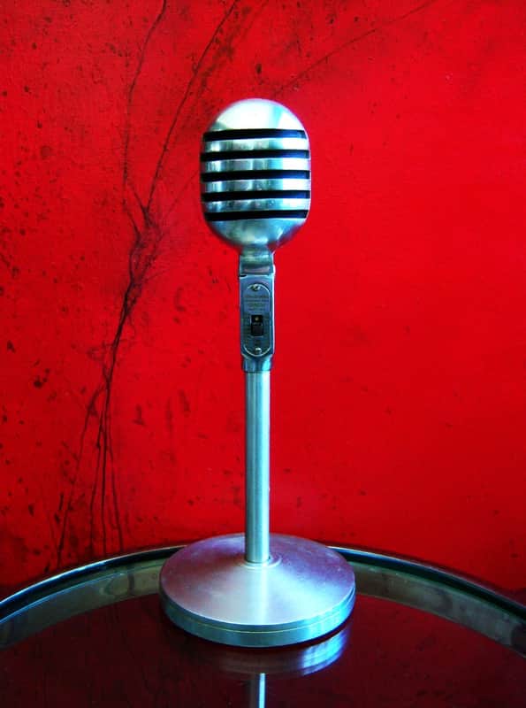 Vintage 1940's Electro-Voice 950 Cardax Crystal Microphone Hi Z with period E.V 423A desk stand DISPLAY image 1