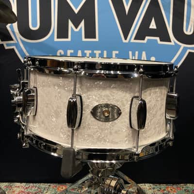 Rogers - 14x6.5" Dyna-Sonic Bread and Butter Lug Snare Drum, Reissue   2010's - White Marine Pearl image 1