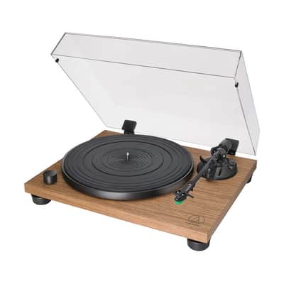 Audio-Technica AT-LPW40WN Fully Manual Belt-Drive Turntable with Carbon-Fiber Tonearm, 2-Speed Hi-Fi Record Player, Walnut Finish image 1