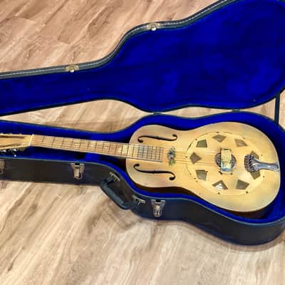 National Triolian "Anemone Bouquet" 1928 Yellow, very early wood body Tricone resonator guitar. image 1