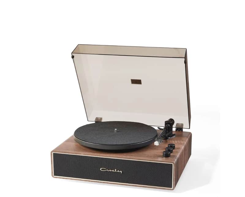 Crosley CR6046A 2-Speed Stave Turntable Record Player - Walnut and Gold-NEW