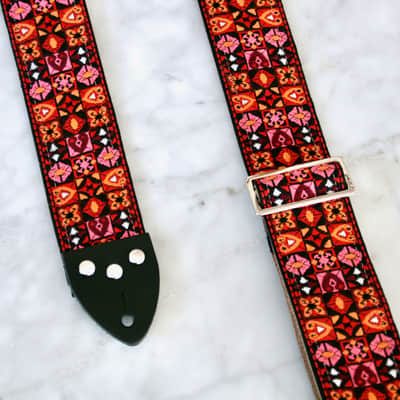 Vintage 70s Burgundy 'Woodstock' Guitar Strap Replica image 2