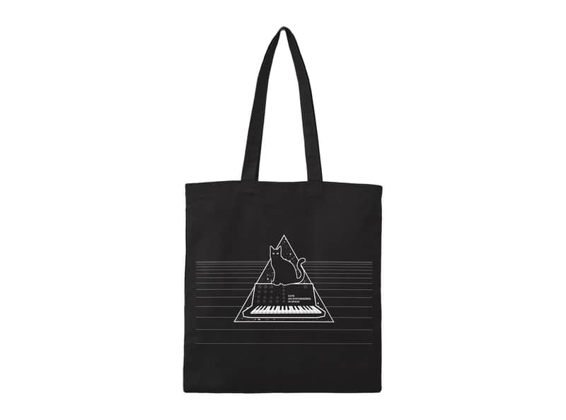 Cats on Synthesizers in Space Canvas Tote (Black) image 1