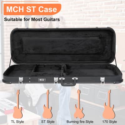 Electric Guitar Hard Case – Wooden Core, Leather Exterior, Plush Interior, Lockable Protection Case for Strat/Tele Style Guitars (Black) image 20