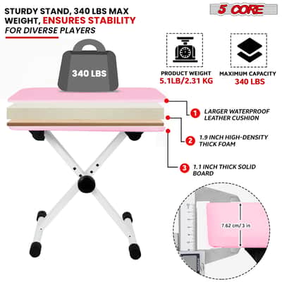 5 Core Keyboard Bench 3 Inch Padded Piano Stool Adjustable 20.5" Guitar Seat Heavy Duty Portable image 7