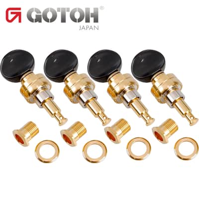 NEW Gotoh UPTL-UBB Sealed Planetary Ukulele LONG Tuning Keys Black Buttons, GOLD image 1