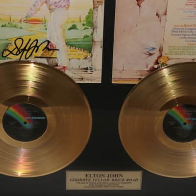 Elton John Signed “Goodbye Yellow Brick Road” Album Cover And Gold Plated Disc Montage 1973 image 2