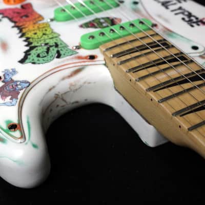 Custom Painted and Upgraded Fender Squier Strat - Aged and Worn With Graphics and Matching Headstock image 14