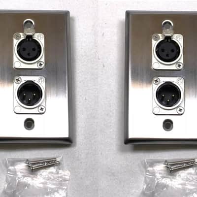 (2) Two Double XLR Single Wall Plates w/ Neutrik Male + Female Stainless Steel image 1