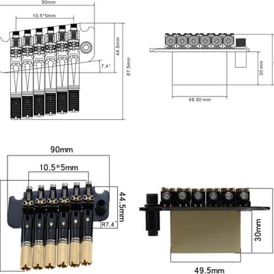 10.5mm Headless Electric Guitar Bridge Black Brass Block Saddle Hardened Steel Plate 2 point tremolo bridge for Fanned-fret 6 String Headless Electric Guitar Replacement parts image 6