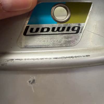Ludwig No. 404 Acrolite 5x14" 8-Lug Aluminum Snare Drum with Pointed Blue/Olive Badge 1969 - 1979 - Matte Aluminum image 3