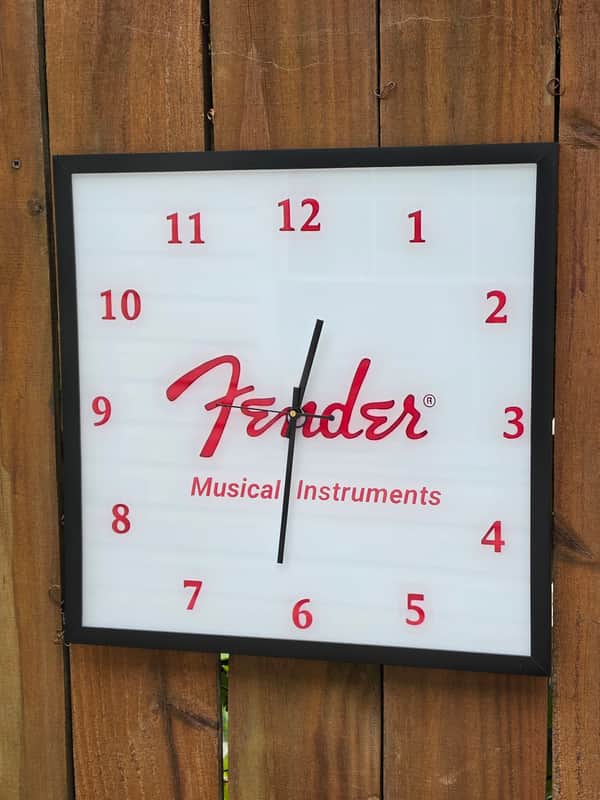 Fender Musical Instruments Spaghetti Logo Dealer Style Wall Clock Killer Cool Man Cave/Garage Item image 1