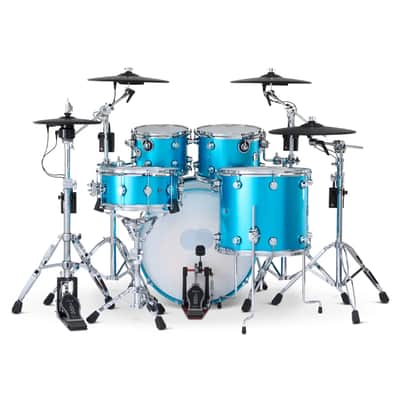 DW DWe 5pc Complete Electronic/Acoustic Drum Set w/Roland Cymbals & V71 Laser Blue Metallic image 2