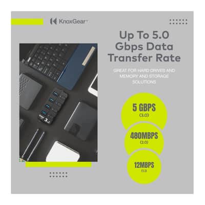 Knox Gear 4 Port 3.0 USB Hub with Individual Switches and LED Lights image 4