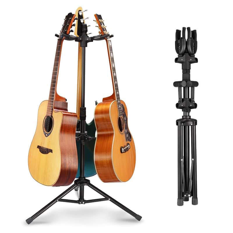 Triple Guitar Stand - Heavy Duty 3 Guitar Stand For Acoustic/Electric/Bass/Banjos, Auto-Lock Folding Design, 360° Non-Slip Base & Anti-Rust - Portable For Stage/Travel/Studio Ggs-06T image 1
