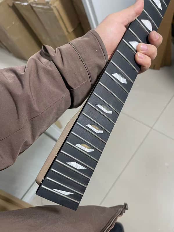 6 String Electric Guitar Neck, 24 Frets, Ebony Fretboard, Maple Neck, Black Headstock, Shark Fin/Triangle Inlay, Locking Nut Ready image 1