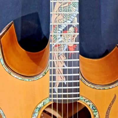 Blueberry Handmade Double Cutaway Grand Concert Acoutic Guitar Dragon Motif image 5