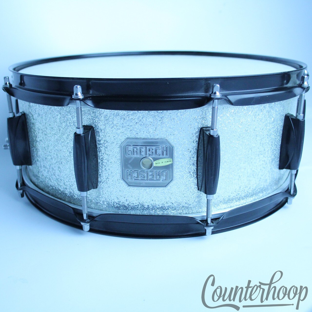 Gretsch Snare Drum Silver Sparkle 14x5"8-Ply Mahogany Black Powdercoat Hardware — main photograph