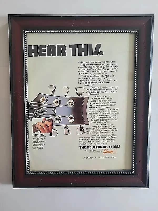 1975 Gibson Guitars Color Promotional Ad Framed Gibson Mark Series Acoustic Guitars Original image 1