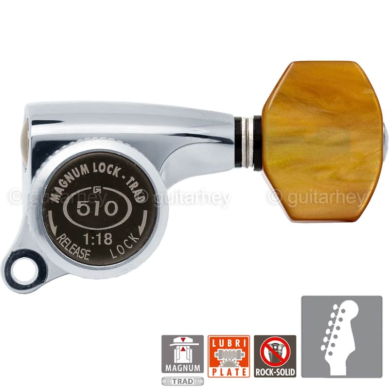 NEW Gotoh SGS510Z-P8 MGT 6 in line Locking Tuners Set 18:1 Gear Ratio - CHROME image 1