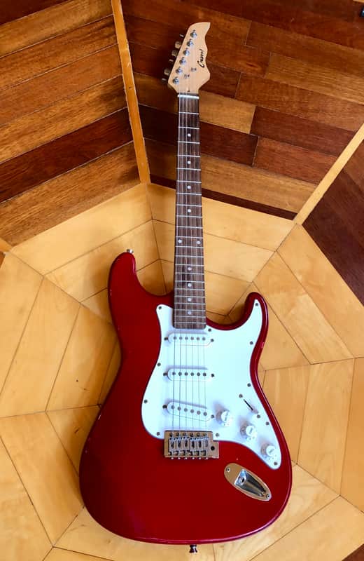 Vintage Crescent Red Sparkle Electric Guitar Stratocaster style image 1