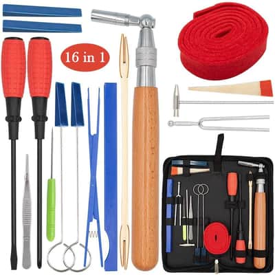 Piano Tuning Kit, Professional 16 pcs Piano Tuner Tools Including Tune Hammer Lever Felt, Mutes, Fork,Tuning Wrench,Temperament Strip,Piano Repairing Accessories image 2