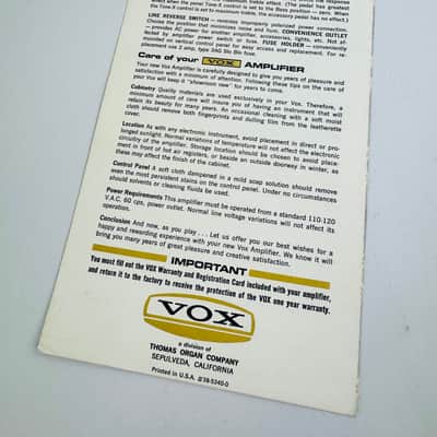 Vox Westminster Bass Amplifier Owner’s Manual (c. 1967–1968) image 2