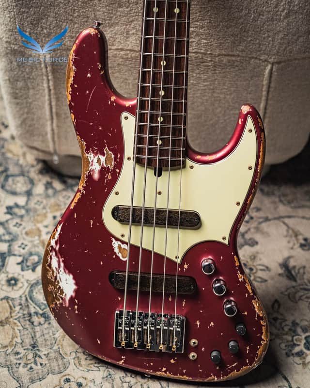 Xotic XJ-1T 5 String Heavy Aged-Burgundy Mist w/Matching Headstock image 1