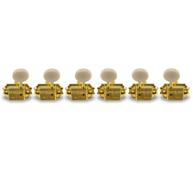 Kluson 3 Per Side Vintage Diecast Series Tuning Machines Gold With Parchment Plastic Button image 1