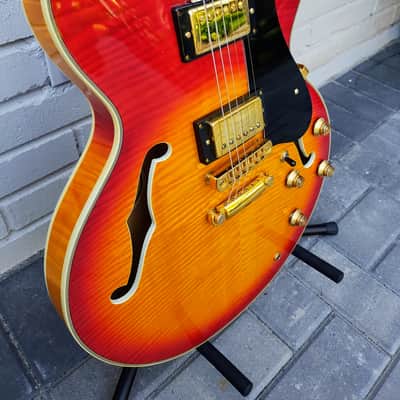 1980s Hondo Revival H935RS Flamed Maple Semi-Hollowbody Guitar w/ OHSC image 5