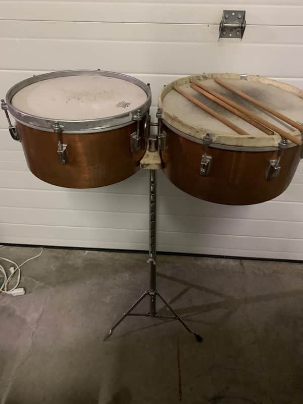 Ludwig pair of timbales - brass image 1