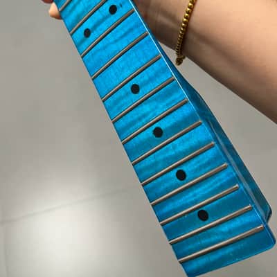 AAAAA Tele Blue Gloss Natural color Flame Maple Electric Guitar Neck Round stainless steel 22 frets hole 10mm image 4