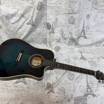 1980’s Alvarez 5081N Thin Body Dreadnaught Acoustic Electric in Blue Burst Flame image 5