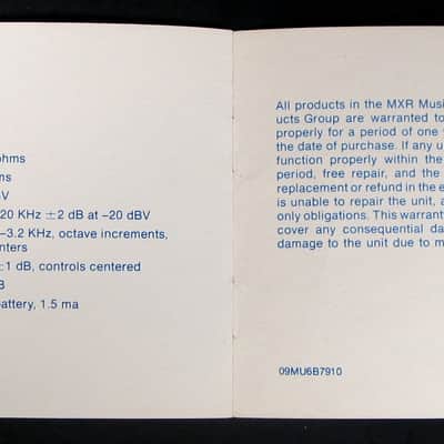 Used MXR Six Band Graphic Equalizer Owner's Manual Late 1970's VGC image 5