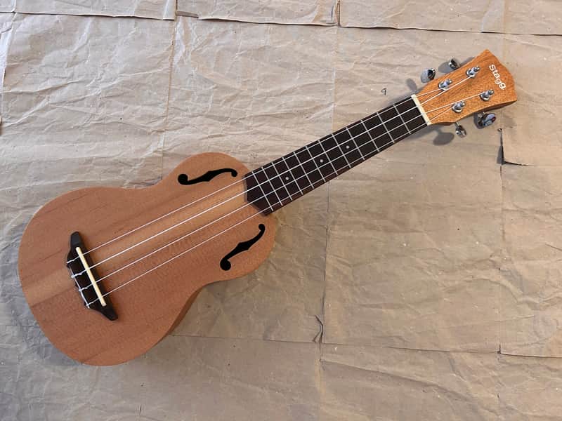Stagg Soprano Ukulele USX-ROS- S Solid Top F holes and side Soundhole NOS Excellent Condition in original carton box with tags image 1