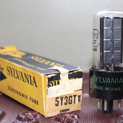 SYLVANIA 5Y3GT VT-197A BLACK PLATE D GETTER NOS NIB MINTY VINTAGE 1952 image 1