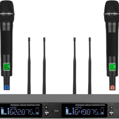 Professional UHF Wireless Microphone System, 2 Channel Metal Microphone Set of 2 Handheld Cordless Mics, Auto Scan,2*100 Frequenciens,Up to 350ft for Singing, Karaoke, Church, Wedding image 1