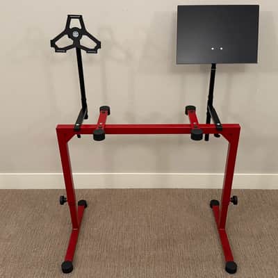 K&M 18810 Omega Table-Style Keyboard Stand, Ruby Red W/ included K&M Laptop Holder AND K&M iPad Mic Stand Holder image 1