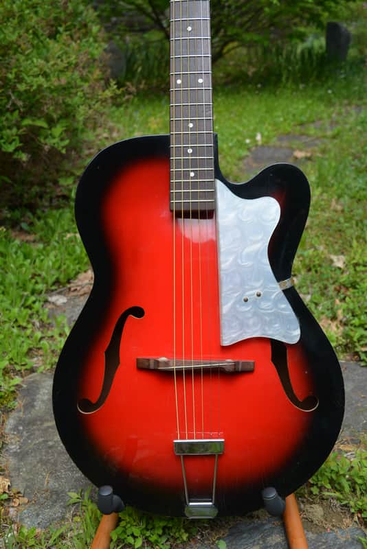 c. 1965 Vintage Eko Modello 100 Guitar, in Red Burst finish, w/a Pro Refurb setup and comes with a New Gator Black Hardshell Case image 1