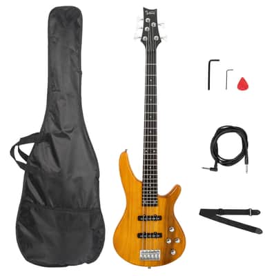 Glarry GIB Electric 5 String Bass Guitar Full Size SS Pick-up Transparent Yellow image 2