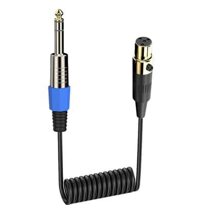 6.35mm to Mini XLR Audio Coiled Cable, 6.35mm TRS Male to 4 Pin Mini XLR Female Stereo Audio Conversion Adapter Cable for Headphone, Microphone, Speaker, 0.5 Meter image 1