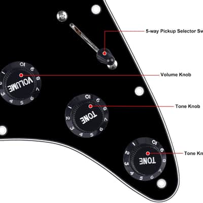 3Ply Loaded HSS Strat Pickguard Vintage Hot F '50s Tones Prewired Pickguard with Staggered Alnico 5 Fiber Bobbin SSH Single Coil & Humbucker Pickups for Fender Stratocaster JT/HBZC-03 Black image 2