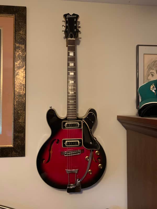 RARE MIJ Univox Vintage 1960s Coily Semi Hollow 335 Electric Guitar w/ Trem & Case! image 1