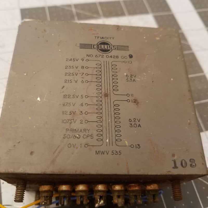 Collins 672 0428 00 9 TFIAOIYY Transformer 6.3 V Vintage Power potted hermetically sealed filament heater Tested Tube Amp Project 1950s image 1