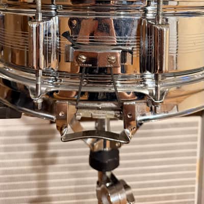 Rogers "7-Line" Dyna-Sonic 5x14" Brass Snare Drum with "Beavertail" Lugs 1963 - 1967 - Chrome image 7